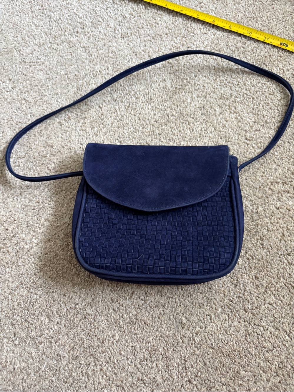 Navy Suede Small Crossbody Bag - Classic Woven Front - Picture 5 of 5